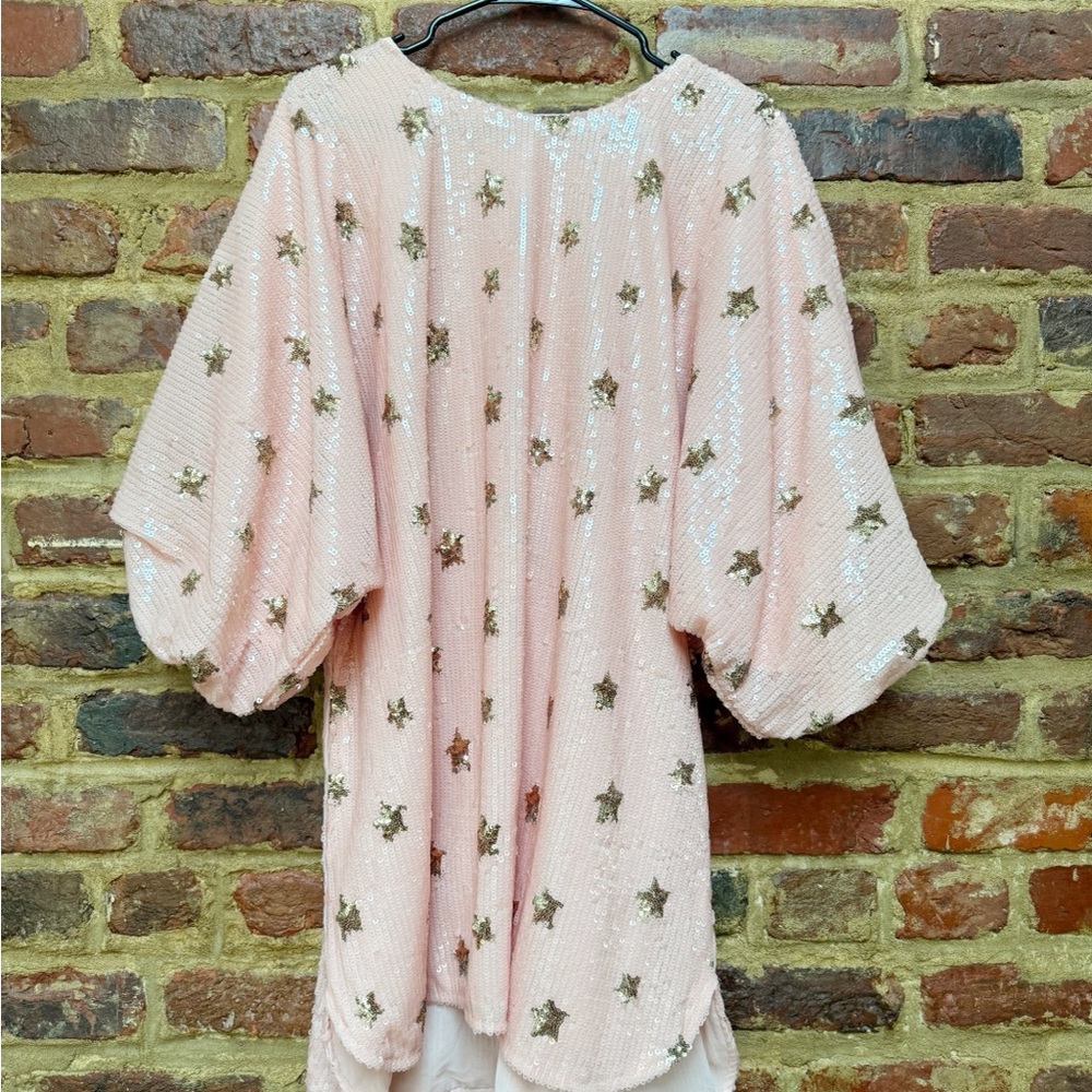 Pink Sequin + Star Oversized Party Blouse